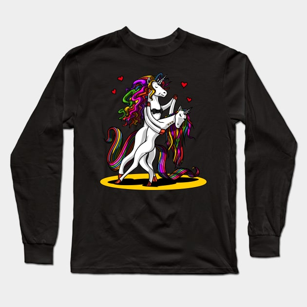 Unicorn Couple Dancing Valentines Day Cute Long Sleeve T-Shirt by underheaven